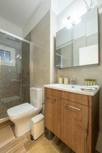 a bathroom with a toilet and a sink and a shower at PHOS Nest in Serres