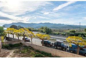 eine Gruppe von Autos auf einem Parkplatz geparkt in der Unterkunft Apartamentos de Ángel in Vinebre