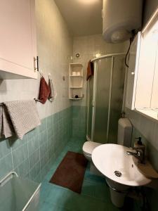 ein kleines Badezimmer mit Toilette und Waschbecken in der Unterkunft Blue Horizon Studio Opatija in Opatija
