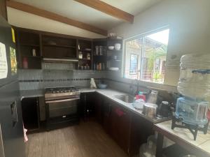 una cucina con lavello e fornello forno superiore di Dos Palmas a El Sunzal