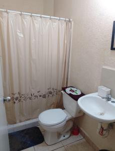 un baño con inodoro y lavabo en Departamento Morrocoy Ixtapa, en Ixtapa