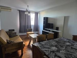 a bedroom with a bed and a couch and a tv at Amplio Departamento Céntrico in Barraquero