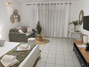 TV a/nebo společenská místnost v ubytování Rêve Créole, accès piscine, plage et golf