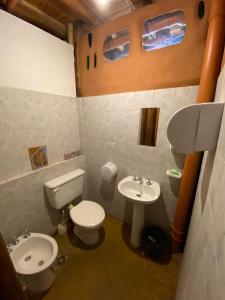 a small bathroom with a toilet and a sink at EcoMalargüe Posada & Hostel in Malargüe