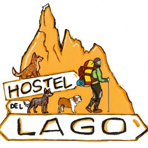 a man with a backpack and dogs on a lost la cost sign at Hostel del Lago, habitaciones privadas y cabañas in El Chalten