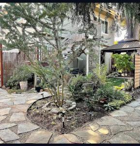 a tree in a garden in front of a house at Garden Suite- Private Deck, Hot Tub & Fast WiFi in Vallejo +23 photos