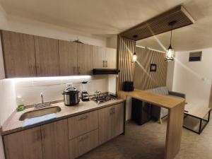 a kitchen with a sink and a counter top at Barranquero Coffee Loft in Santa Rosa de Cabal