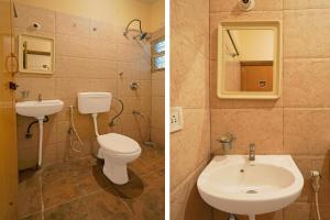 Dos imágenes de un baño con inodoro y lavabo. en Hotel O Thanisandra Railway Station Formerly Urban Drift, en Yelahanka