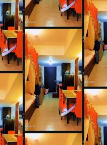 une série de quatre photos d'une salle à manger avec des chaises orange dans l'établissement JC Palace Residence, à Manille
