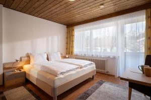 een slaapkamer met een bed en een groot raam bij Haus St. Michael in Oberndorf in Tirol