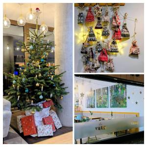 ベルリンにあるHotel the YARD Berlinのクリスマスツリー写真のコラージュ