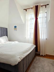 een slaapkamer met een groot bed en een raam bij Homebound stays in Nairobi