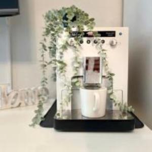 リューベックにあるWohlfühl Strand Wohnung 'Mein Ankerplatz'のコーヒーメーカーが置かれたカウンター