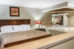 Un dormitorio con una cama grande y una bañera. en Rodeway Inn Allentown South, en Allentown