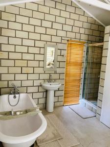 une salle de bain avec une baignoire, un lavabo et des toilettes dans l'établissement Imla Guest Farm, à Ficksburg