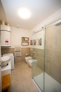 een badkamer met een douche, een toilet en een wastafel bij San Pier Tommaso Living in Bologna