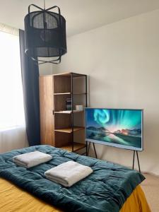 Un dormitorio con una cama con dos almohadas encima. en MAISON LE BEAULIEU, en Vichy 37 fotos más