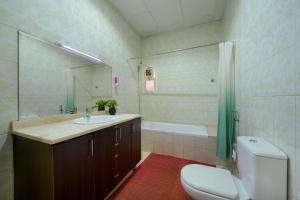 阿布扎比Lunar Beach Hostel的带水槽、马桶和浴缸的浴室 更多82张照片