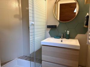 a bathroom with a sink and a mirror at Charmant T2 en duplex in Bordeaux +10 photos