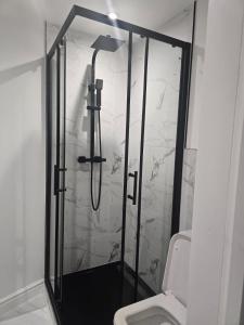 a shower in a bathroom with a toilet at New 4 Bed House Sleeps up to 8 People in Chepstow