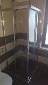 una doccia in vetro in un bagno con WC di Borovets Apartments, Flora Violet Residence a Borovets