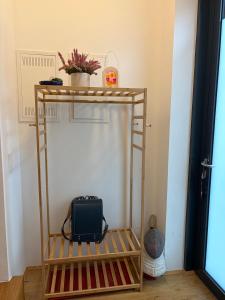 a shelf with a briefcase on it in a room at A bright spacious & convenient 2 brm TownHouse in Größing