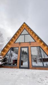 皮利佩齐Riverview cottage的雪上有灯的房子