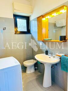 a bathroom with a sink and a toilet and a mirror at Giglio Rosa 4 n9 in Campese