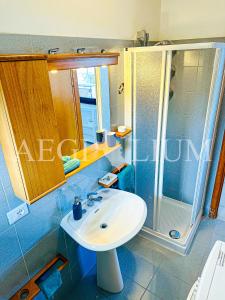 ein Badezimmer mit Waschbecken und Dusche in der Unterkunft Giglio Rosa 4 n9 in Campese + 10 Fotos