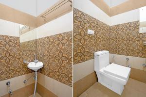Dos imágenes de un baño con inodoro y lavabo. en Hotel O Silver Arc Mall Ludhiana Formerly White Solitaire, en Ludhiana