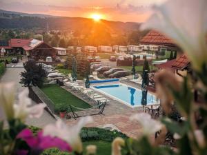 a view of a resort with a swimming pool at Németh Resort in Sovata