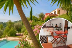 a view of a villa with a swimming pool and a house at VillaCarros - Studios in Sea & Mountain Villa near Nice with Idyllic View in Carros