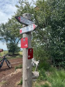 een houten bord met veel tekens erop bij Casa del Lago - Ferienwohnungen am Dümmer See in Lembruch