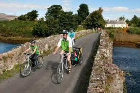 a group of people riding bikes on a road with a cart at 203 Harbour Mill in Westport