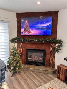 コリングウッドにあるGreenview Retreatのリビングルーム(暖炉、テレビ付)