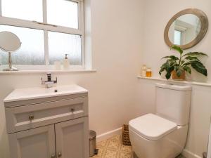 a bathroom with a toilet and a sink and a mirror at Lair Close House in Harrogate +20 photos
