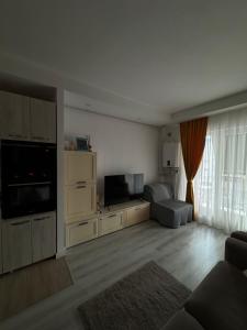 uma sala de estar com um sofá e uma televisão em Lucas investment Q14-302 em Ştefăneştii de Jos