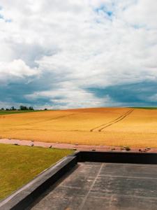 een uitzicht op een veld met een bewolkte hemel bij Au Vent des Blés in Incourt