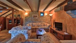 a living room with a couch and a tv at Rustic Villa Simone with outdoor pool in Porec in Krmenjak