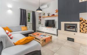 ein Wohnzimmer mit Sofa und Kamin in der Unterkunft Stunning Home In Brecevici in Brečevići