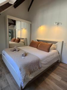 a bedroom with a large bed and a large mirror at Le Laurencin Sens - Le Comble - Cœur de ville in Sens