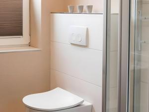 Ferienwohnung am Wall في سوست: حمام مزود بمرحاض ودش زجاجي +5 صور