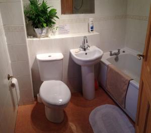 a bathroom with a toilet and a sink and a tub at House for Groups & Contractors Kilmarnock in Kilmarnock +11 photos