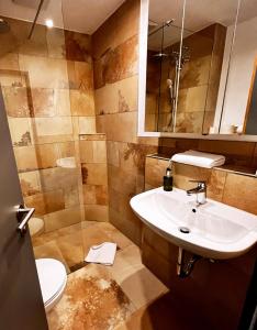 a bathroom with a sink and a toilet at Wohnfakturei in Augsburg