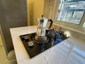 un mixeur posé sur une cuisinière dans une cuisine dans l'établissement Apartamentos-Oliver, à Las Galeras