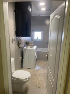 een badkamer met toilet en wastafel bij Panorama Bulevar Delta Planet, free parking in Niš