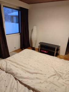 una camera da letto con un letto grande e una finestra di Aurora house a Rovaniemi Altre 7 foto