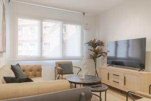 Una sala de estar con un sofá y un televisor. en Oviedo Centro Apartamentos Pedregal, en Oviedo