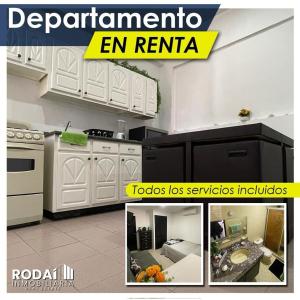 eine Collage mit Fotos einer Küche mit weißen Schränken in der Unterkunft Torreón Jardin apartment near IMSS clinics 16 and 71 in Torreón