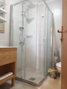 eine Dusche mit Glastür im Badezimmer in der Unterkunft Villa Nika Pestani in Peštani + 11 Fotos